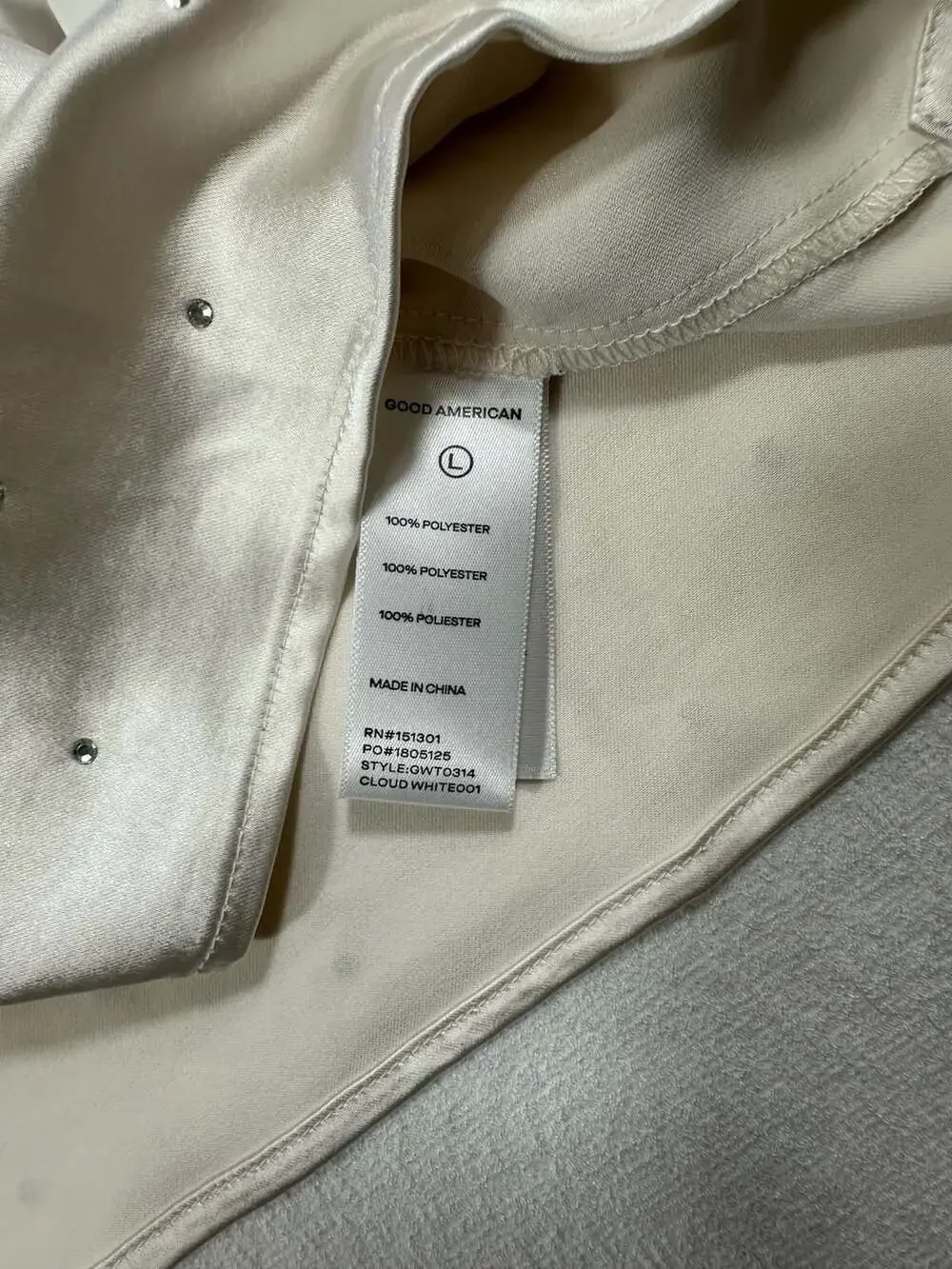 Good American Crystal Embellished Cropped Satin Shirt Cloud White Large - Picture 12 of 12